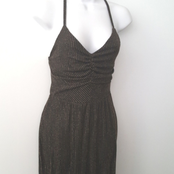 Jumpsuit Sexy Strappy Pullover Gold Metallic Stripes Black   Small Halloween - Picture 6 of 11